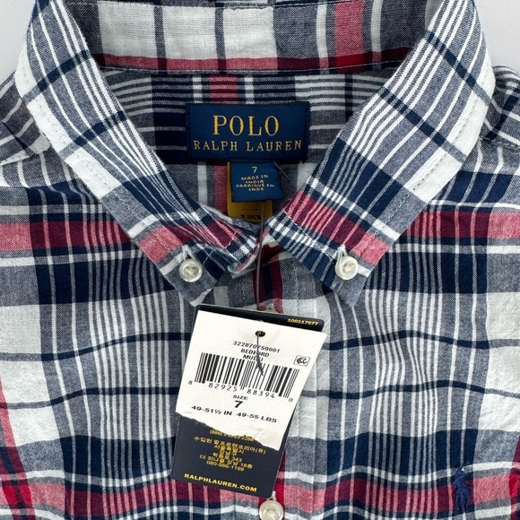 NWT Polo Ralph Lauren Boys Faded Madras Plaid Button Shirt Size 7 - Picture 2 of 4
